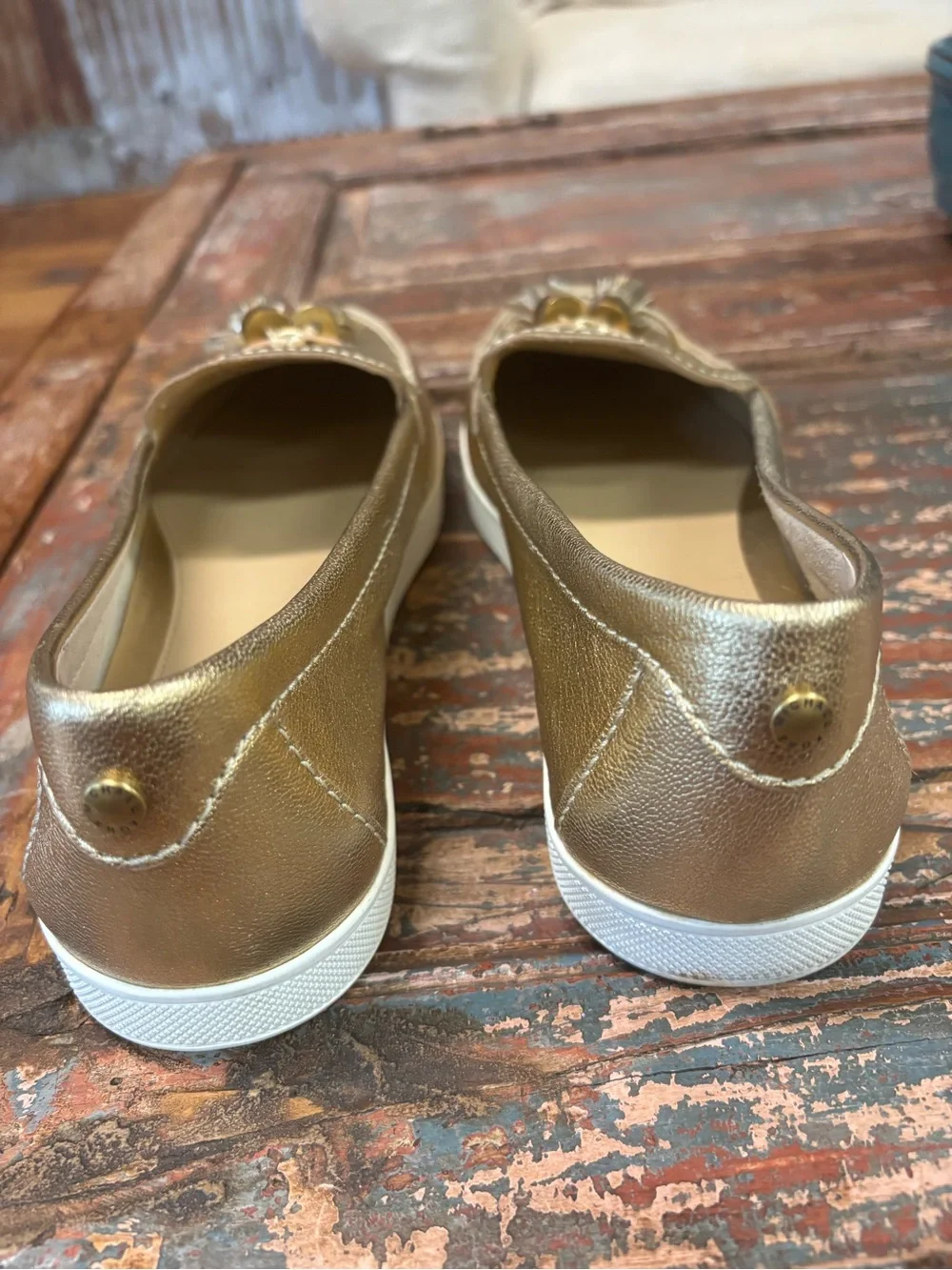 Michael Kors Metallic Gold Tassel Slip-On Loafers
